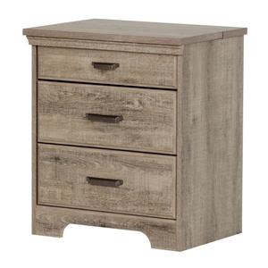 South Shore Furniture Versa Nightstand with Charging Station Weathered Oak