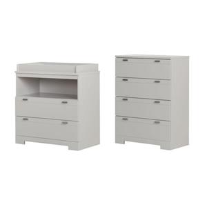 South Shore Furniture Soft Grey Reevo Changing Table and 4-Drawer Chest Set