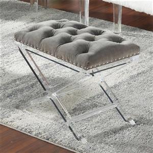 Worldwide Home Furnishings !nspire 17.64-Lbs, Height 18.50-In, Length 24-In, Depth 16-In Grey Velvet Tufted Indoor Bench