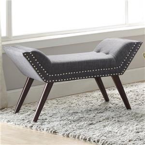 Worldwide Home Furnishings !nspire 35-in Grey/Brown Nailhead Detailed Polyester Blend Indoor Bench