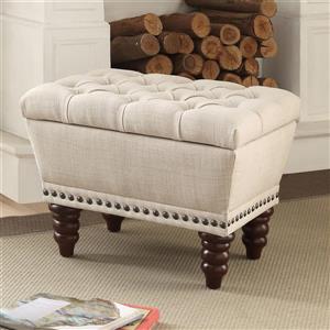 Worldwide Home Furnishings !nspire 22-in Off-White/Brown Tufted Linen Fabric Single Storage Indoor Bench