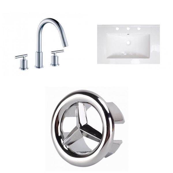 American Imaginations 24-in x 18-in White Ceramic Single Sink Chrome Faucet with Overflow Cap