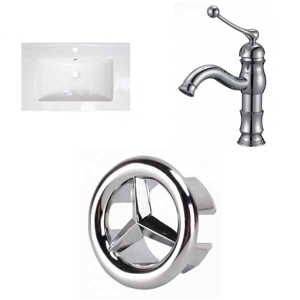 American Imaginations Flair 25-in x 22-in White Ceramic Vanity Top Set Single Hole Chrome Bathroom Faucet Overflow Cap