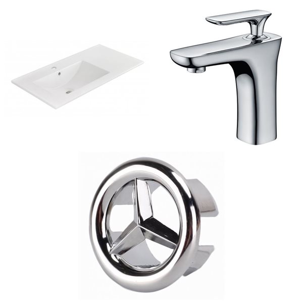 American Imaginations 35.5-in x 18.25-in White Ceramic Vanity Top Set Single Hole Chrome Bathroom Faucet Overflow Cap