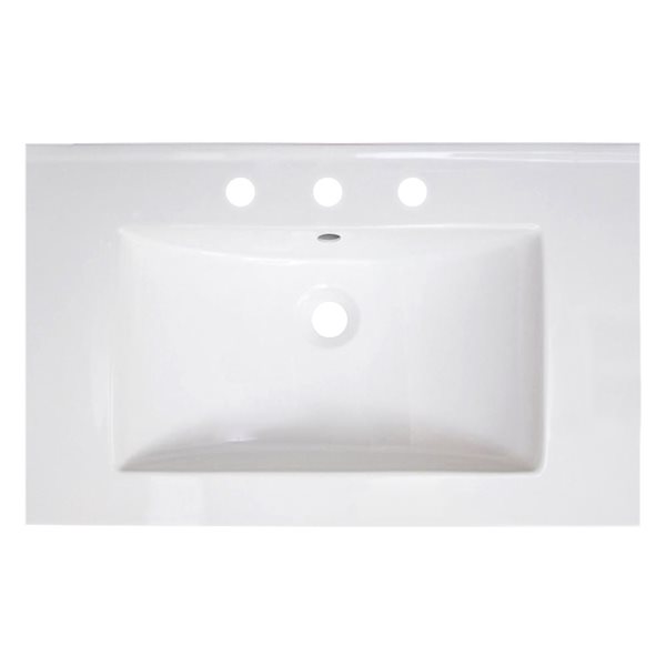 American Imaginations Vee 30-in x 18.5-in White Widespread Ceramic Top Set With Chrome Faucet And Overflow Cap