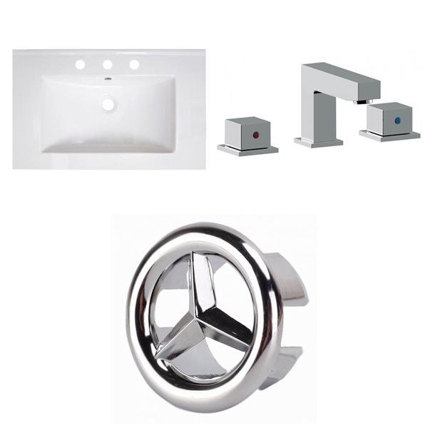 American Imaginations Vee 30-in x 18.5-in White Widespread Ceramic Top Set With Chrome Faucet And Overflow Cap