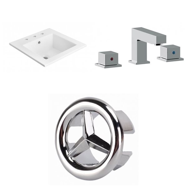 American Imaginations  21-in x 18-in Widespread White Ceramic Vanity Top Set With Chrome Faucet And Overflow Cap