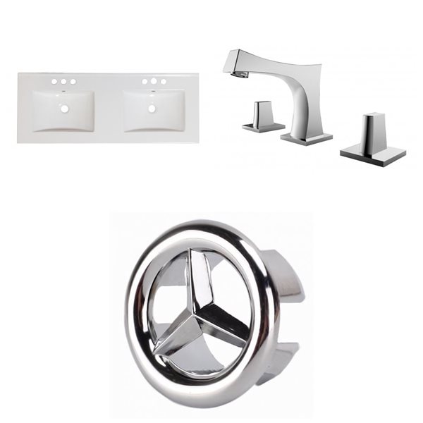 American Imaginations Xena Single Hole 48- in x 18.25- in White Ceramic Top Set With Chrome Overflow Caps and Faucets