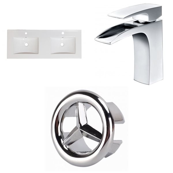 American Imaginations Xena Single Hole 48- in x 18.25- in White Ceramic Top Set With Chrome Overflow Caps and Faucets