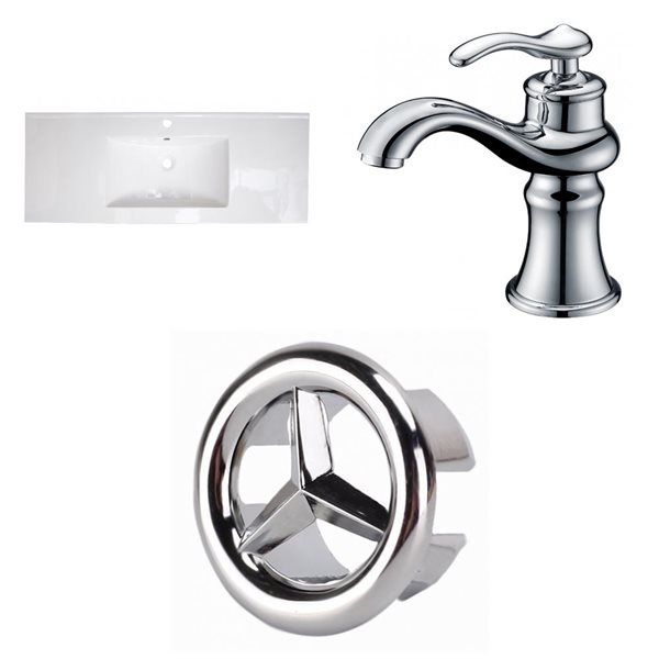 American Imaginations Roxy 48 x 18.5-in White Ceramic Single Hole Vanity Top Set Chrome Bathroom Faucet and Overflow Cap