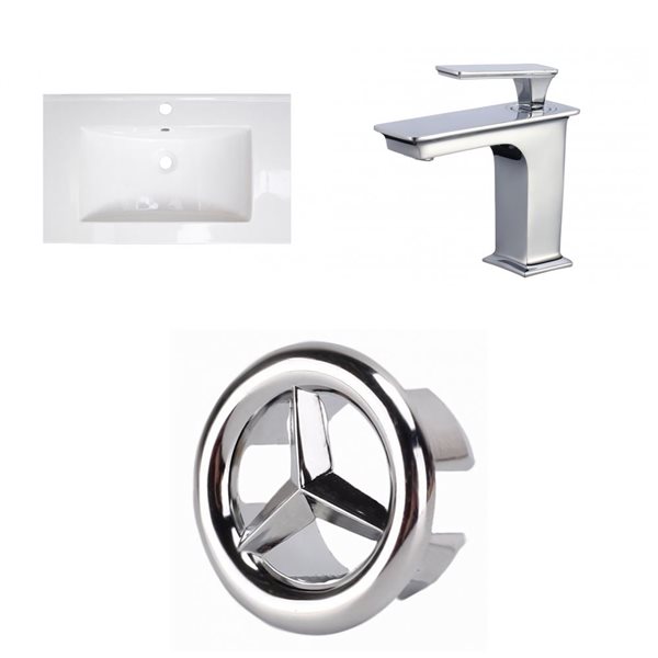 American Imaginations Roxy 32 x 18.25-in White Ceramic Single Hole Vanity Top Set Chrome Bathroom Faucet and Overflow Drain