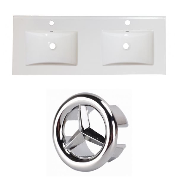 American Imaginations Xena 59-in x 18-in White Ceramic Single Hole Vanity Top Set with Chrome Overflow Cap