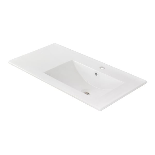 American Imaginations 35.5-in x 18.25-in White Ceramic Vanity Top Set Single Hole Chrome Bathroom Faucet Overflow Cap