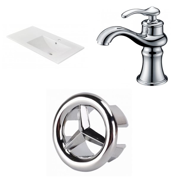 American Imaginations 35.5-in x 18.25-in White Ceramic Vanity Top Set Single Hole Chrome Bathroom Faucet Overflow Cap