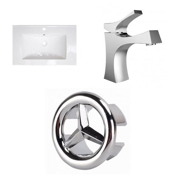 American Imaginations Vee 21-in x 18.5-in White Singlehole Ceramic Top Set With Chrome Faucet And Overflow Cap