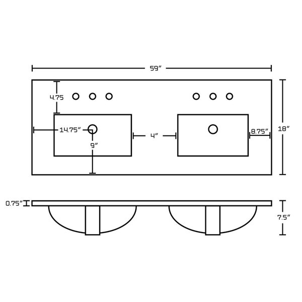American Imaginations 59-in x 18-in White Ceramic Xena 2 Sinks Vanity Top Set with Chrome Faucets and Overflow Caps