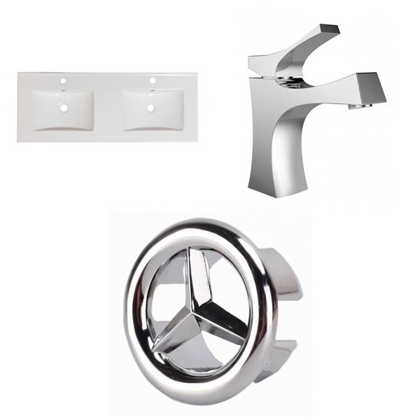 American Imaginations Xena 59-in x 18-in White Ceramic Single Hole Vanity Top Set with Chrome Faucet and Overflow Cap