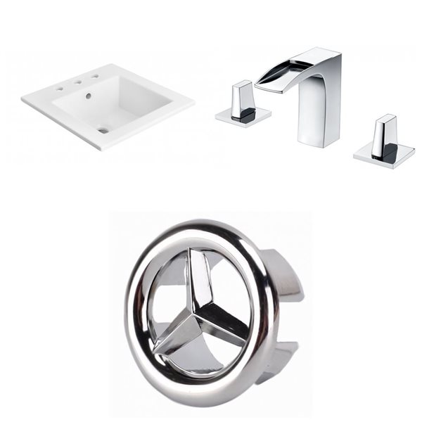 American Imaginations 21-in x 18-in Widespread White Ceramic Vanity Top Set With Chrome Faucet And Overflow Cap