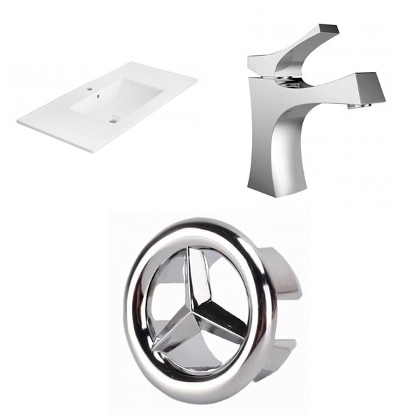 American Imaginations Xena 35 x 18.25-in White Ceramic Single Hole Vanity Top Set Chrome Bathroom Faucet and Overflow Cap