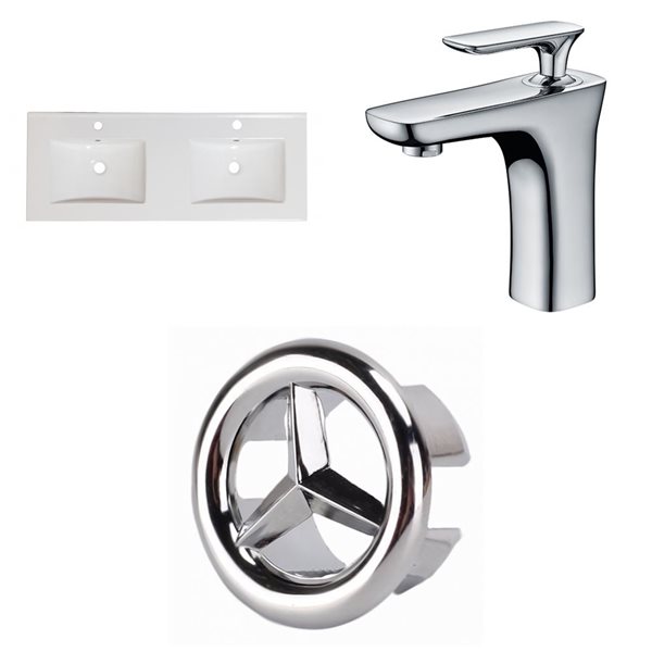 American Imaginations Xena Single Hole 48- in x 18.25- in White Ceramic Top Set With Chrome Overflow Caps and Faucets