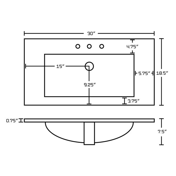 American Imaginations Roxy Ceramic Top Set - 30-in x 18.5-in - Widespread - White