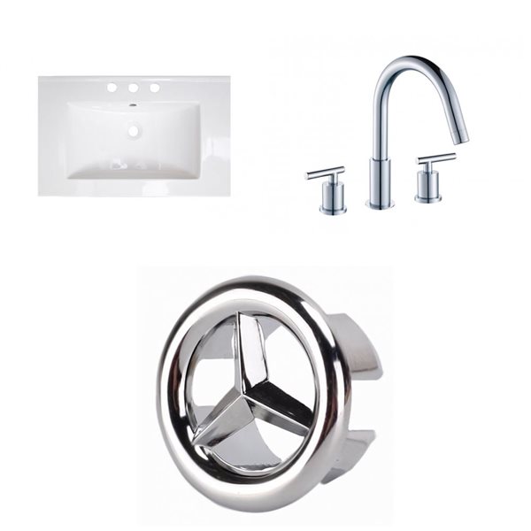 American Imaginations Flair 23.75-in x 18.25-in White Ceramic Vanity Top Set Widespread Chrome Bathroom Faucet   Overflow Cap