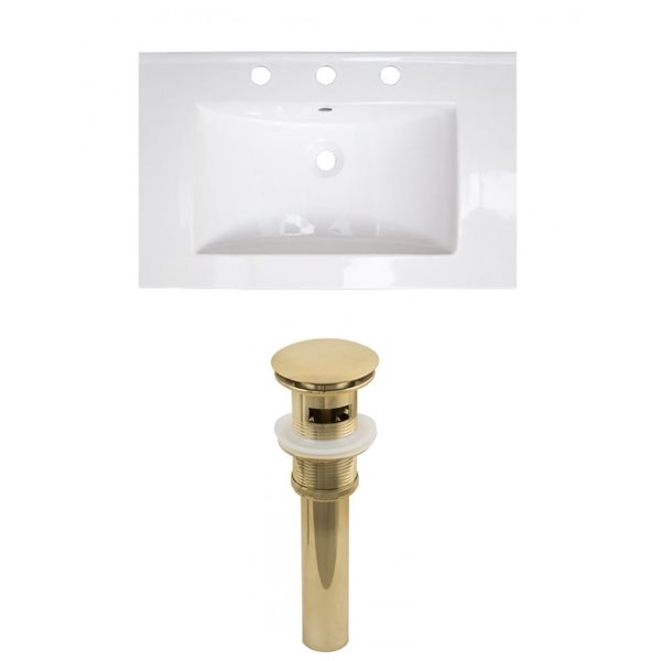 American Imaginations 24-in x 18-in White Ceramic Single Sink Gold Drain