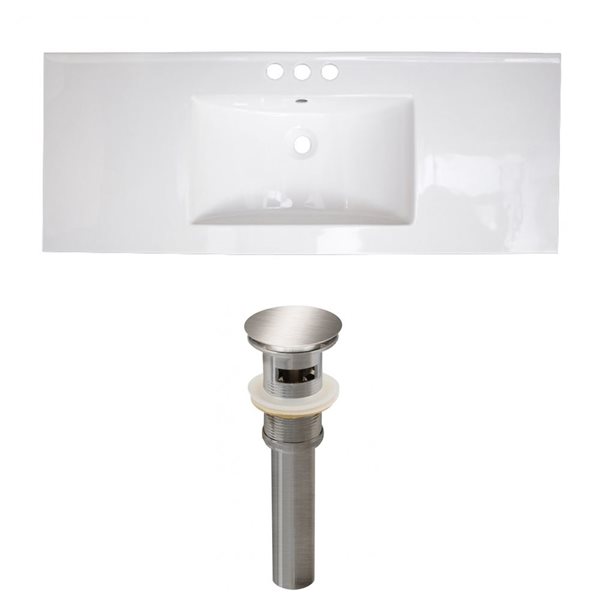 American Imaginations Flair 48.75 x 22-in White Ceramic 4-in Centerset Vanity Top Set Brushed Nickel Sink Drain