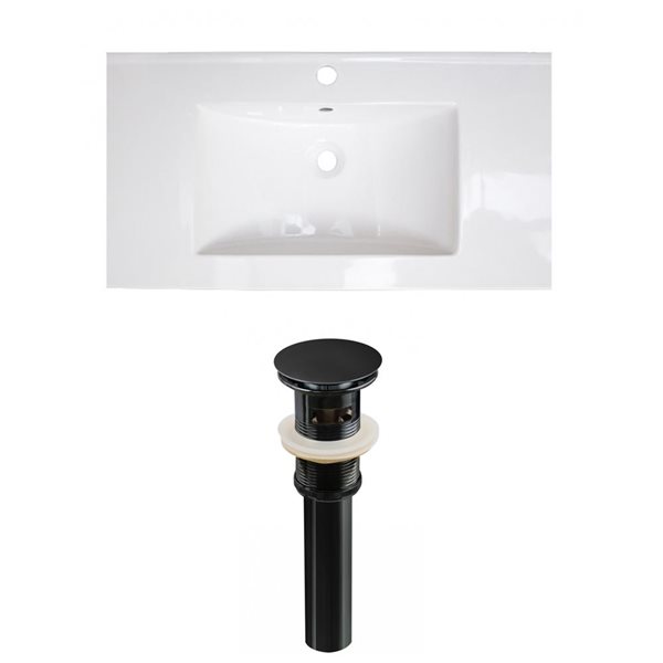 American Imaginations Flair 36.75-in x 22.5-in White Singlehole Ceramic Top Set With Black Sink Drain