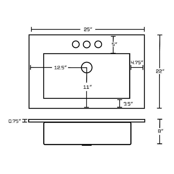 American Imaginations Flair 25-in x 22-in White Ceramic Vanity Top Set 4-in Centreset White Bathroom Sink Drain