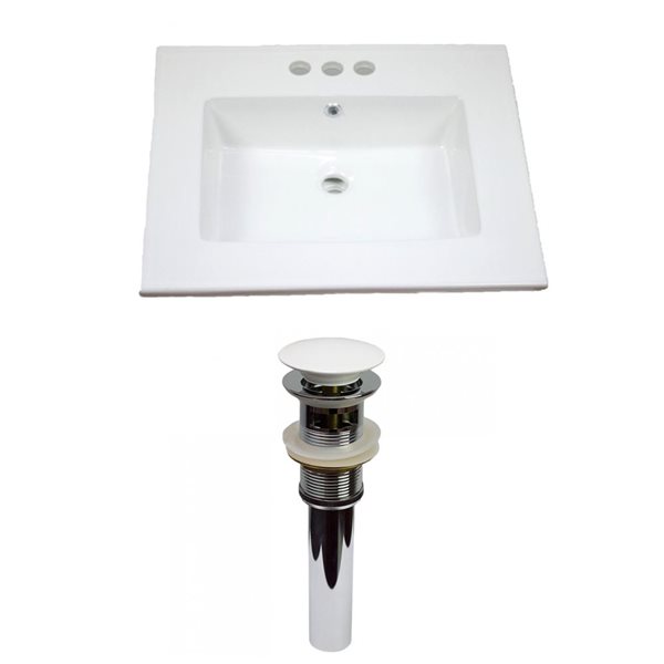 American Imaginations Flair 25-in x 22-in White Ceramic Vanity Top Set 4-in Centreset White Bathroom Sink Drain
