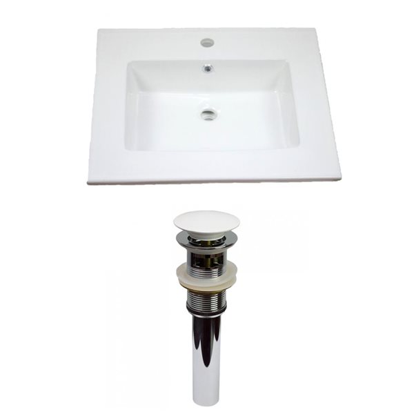 American Imaginations Flair 25 In X 22 White Ceramic Vanity Top Set Single Hole Bathroom Sink Drain Ai 23902 Rona - How To Set A Bathroom Sink Drain