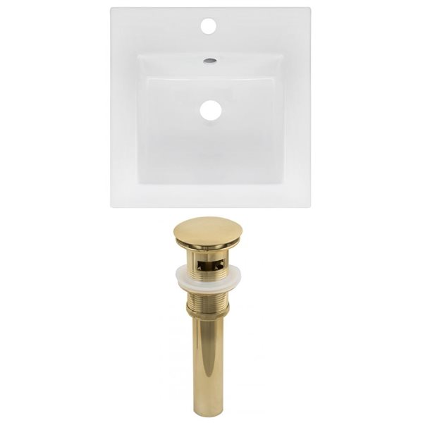 American Imaginations 16.5 x 16.5-in White Ceramic Single Hole Vanity Top Set Gold Sink Drain