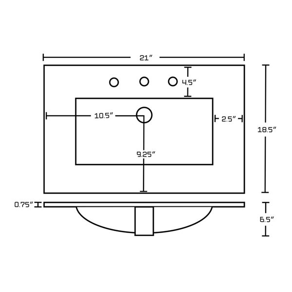American Imaginations Vee 21-in x 18.5-in White Widespread Ceramic Top Set With Brushed Nickel Sink Drain