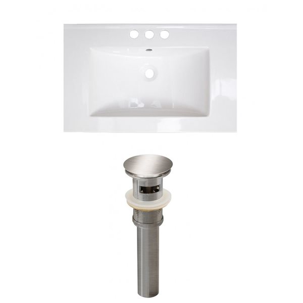 American Imaginations Vee 21-in x 18.5-in White Widespread Ceramic Top Set With Brushed Nickel Sink Drain