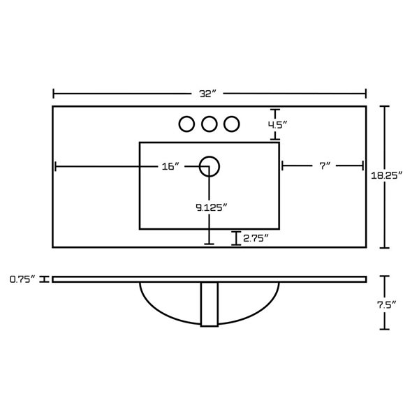 American Imaginations Roxy 32 x 18.25-in White Ceramic 4-in Centerset Vanity Top Set White Sink Drain