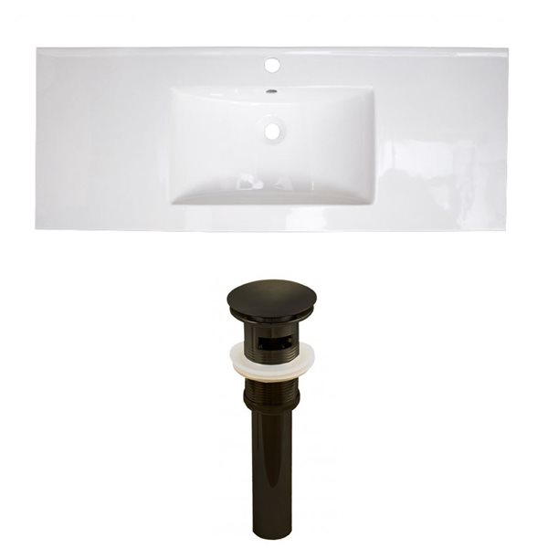 American Imaginations Roxy 48 x 18.5-in White Ceramic Single Hole Vanity Top Set Oil Rubbed Bronze Sink Drain