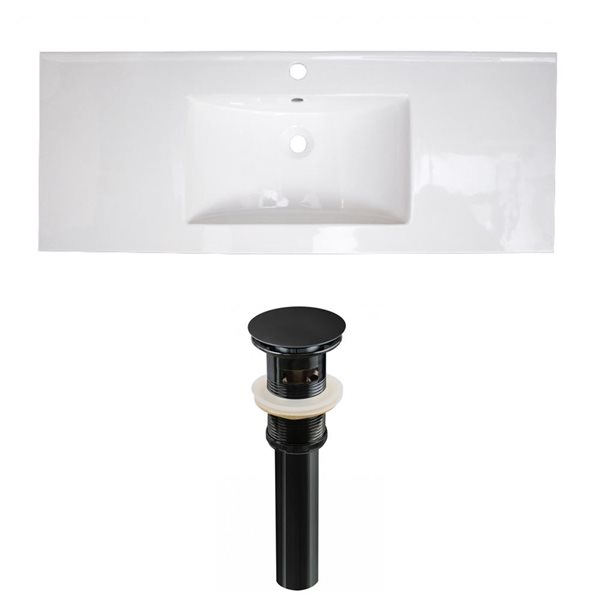 American Imaginations Roxy 48 x 18.5-in White Ceramic Single Hole Vanity Top Set Black Sink Drain