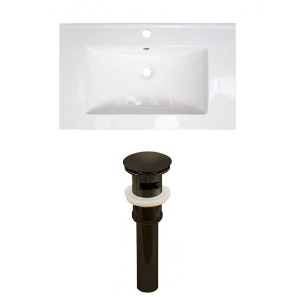 American Imaginations Roxy 32 x 18.25-in White Ceramic Single Hole Vanity Top Set Oil Rubbed Bronze Sink Drain