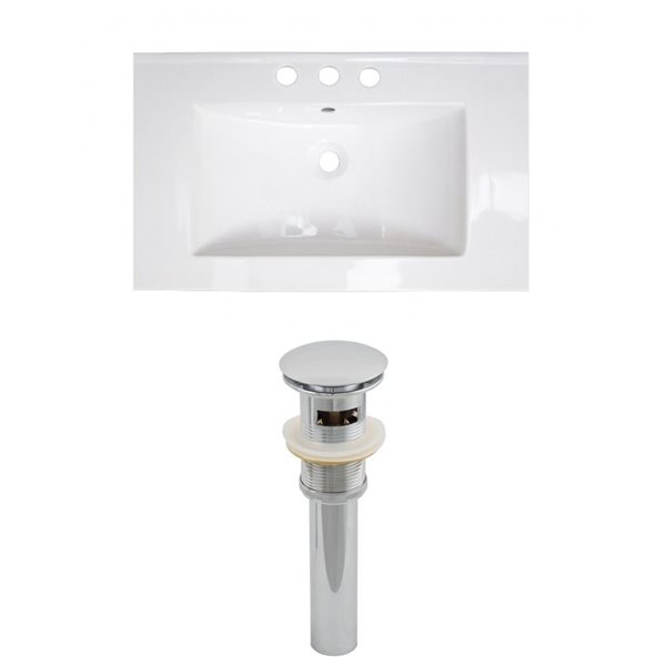 American Imaginations Roxy 32 x 18.25-in White Ceramic Widespread Vanity Top Set Chrome Sink Drain