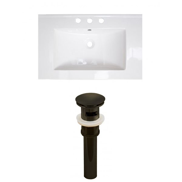 American Imaginations Roxy 24.25-in x 18.25-in White Ceramic Top Set with Oil Rubbed Bronze Sink Drain