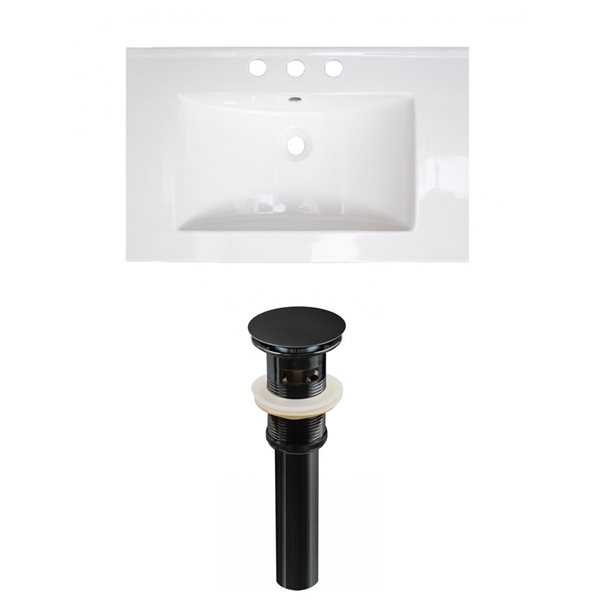 American Imaginations Flair 23.75-in x 18.25-in White Ceramic Vanity Top Set Widespread Black Bathroom Sink Drain
