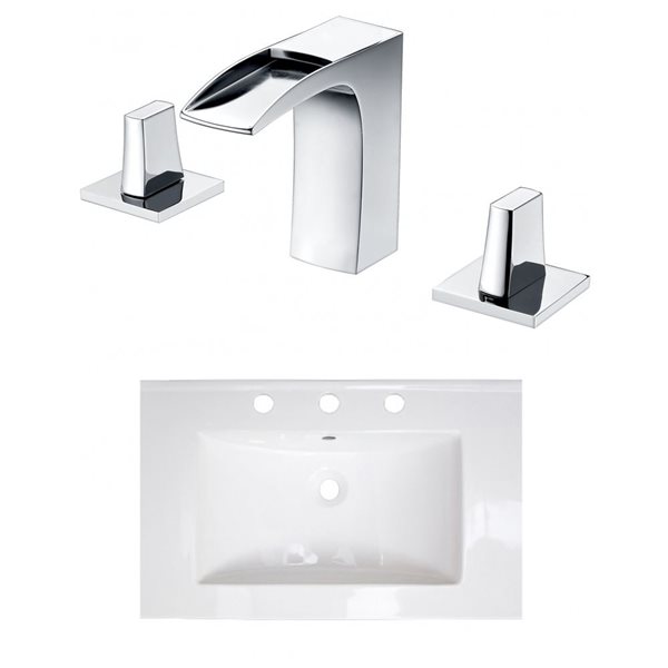 American Imaginations 24-in x 18-in Widespread  White Ceramic Single Sink Chrome Faucet