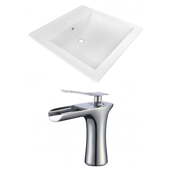 American Imaginations 21.5in x 18.5in White Ceramic Vanity Top Set