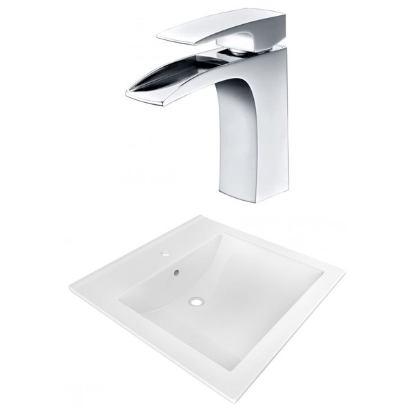 American Imaginations 21.5-in x 18.5-in White Ceramic Vanity Top Set Single Hole Chrome Bathroom Faucet