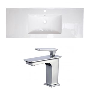 American Imaginations Flair 48.75 x 22-in White Ceramic Single Holed Vanity Top Set Chrome Bathroom Faucet