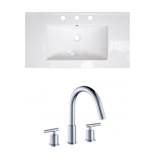 American Imaginations Flair 36.75 x 22.5-in White Ceramic Widespread Vanity Top Set Chrome Bathroom Faucet