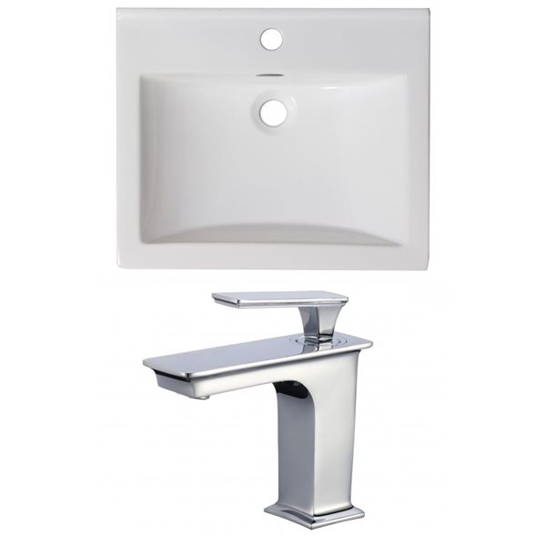 American Imaginations Omni 21-in x 18.5-in Single Hole White Ceramic Top Set With Faucet
