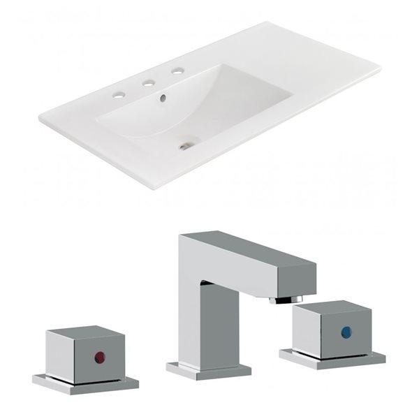 American Imaginations Xena 59-in x 18-in White Ceramic Top Set With Brushed Nickel Drain and Overflow Caps