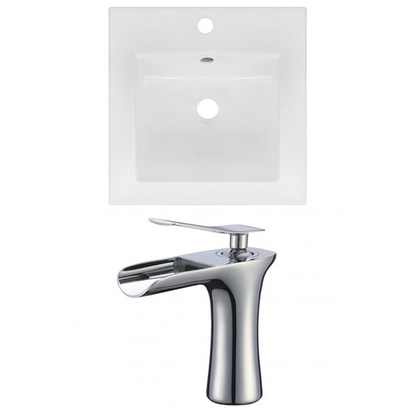 American Imaginations 16.5 x 16.5-in White Ceramic Single Hole Vanity Top Set Chrome Bathroom Faucet